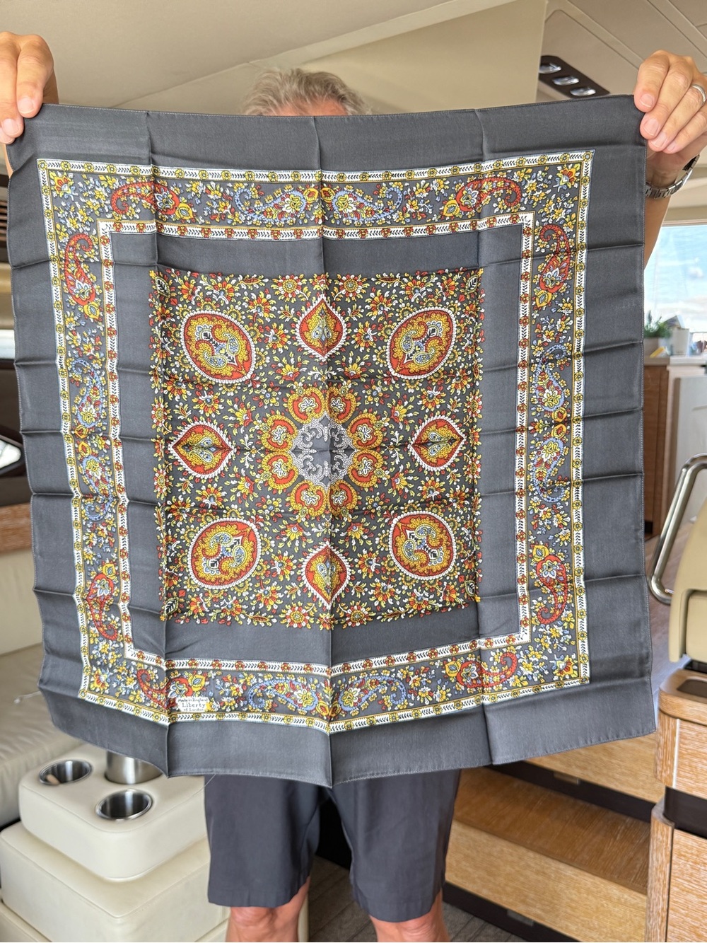 Liberty of London Gray Paisley Floral Vintage Scarf with Colorful Accents